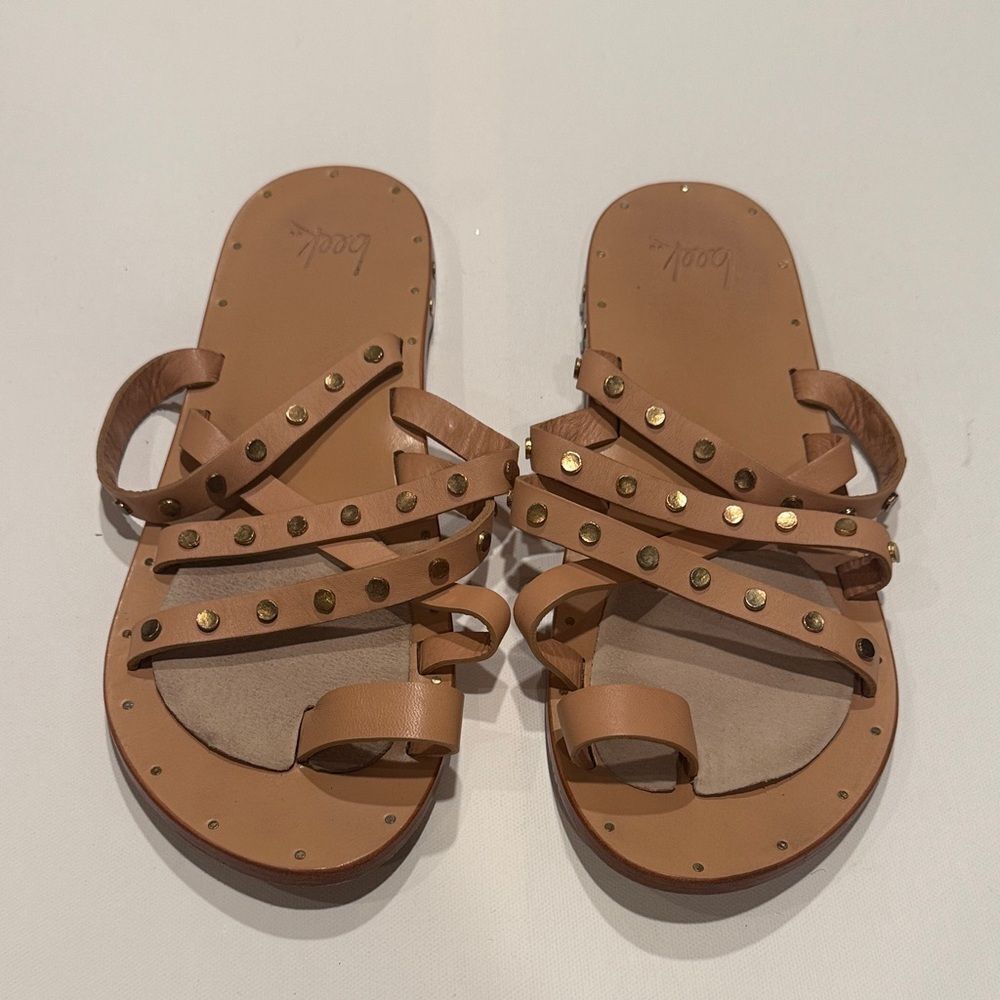 beek Brown Leather Sandals with Gold Studs